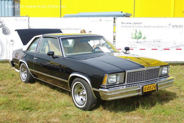 Full specifications and technical details 1979 Chevrolet Malibu IV Sport Coupe 5.0 V8 (155 Hp) CAT Automatic