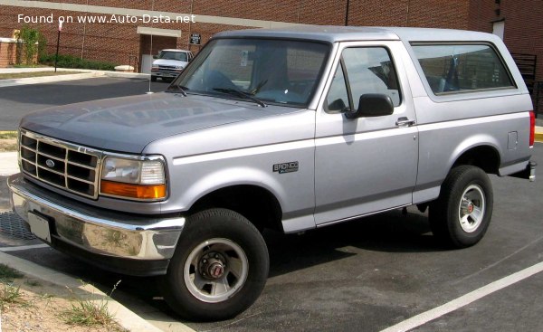 Vollständige Spezifikationen und technische Details 1992 Ford Bronco V 5.0 V8 (188 Hp) AWD