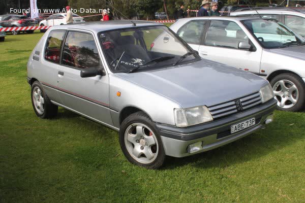 Full specifications and technical details 1987 Peugeot 205 I (20A/C, facelift 1987) 3-door 1.9 GTI (130 Hp)