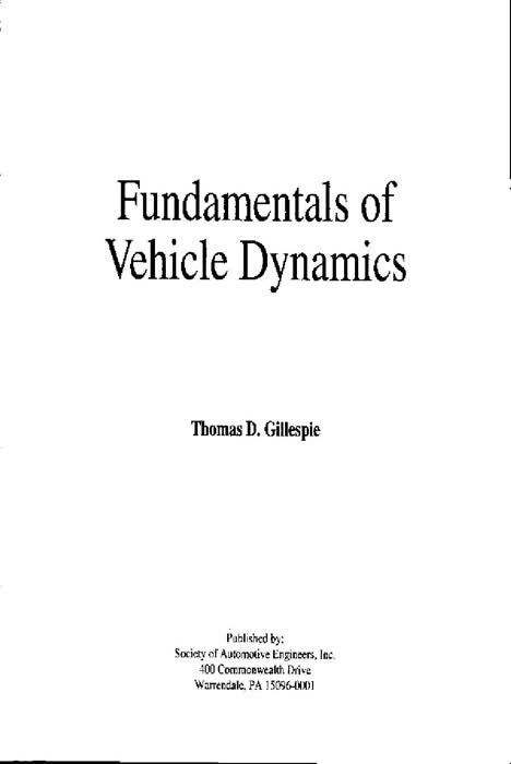 Fundamentals of Vehicle Dynamics